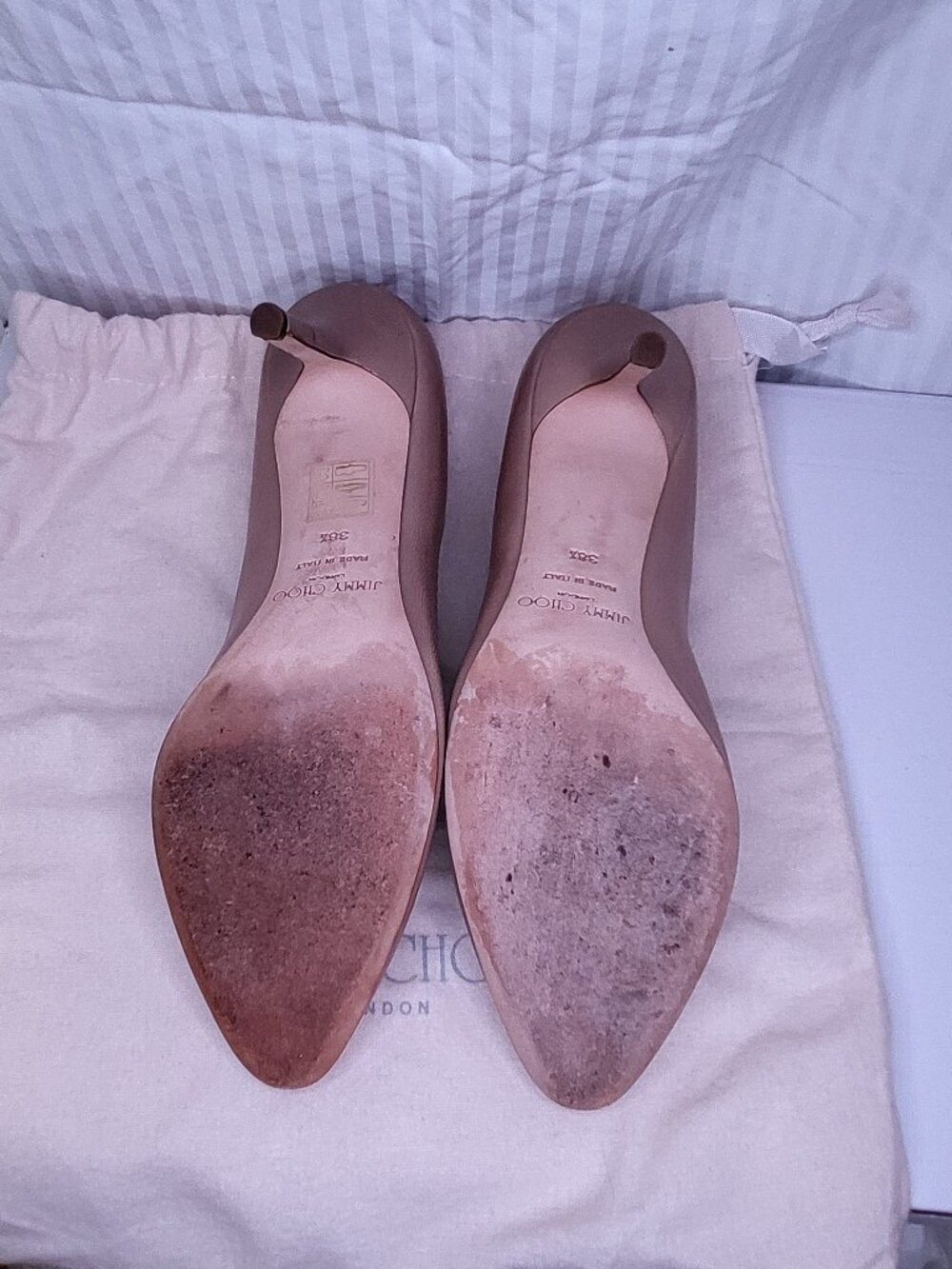 Jimmy Choo Nude Blush Leather Pointed Toe Pumps EU 38.5 Italy Classic Heels - Picture 5 of 5